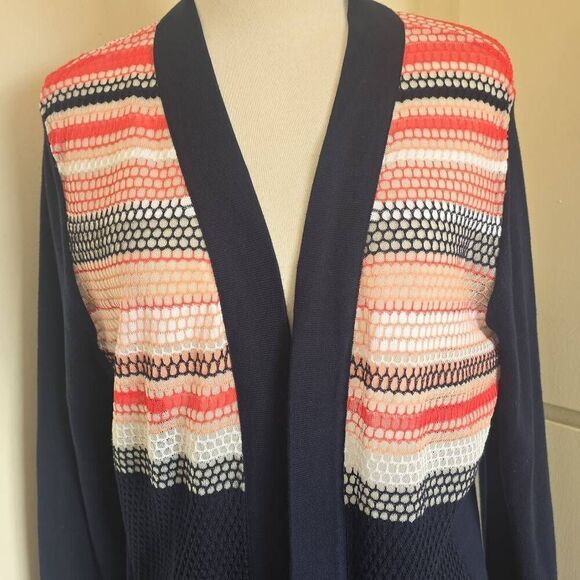 MAGASCHONI BRAND. NAVY/ ORANGEBOMBRE STRIPE CARDIGAN LONG SLEEVE, NWOT, SZ. S - Picture 4 of 7